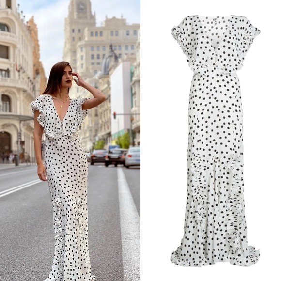 Rat & Boa Mariella Maxi Dress Polka Dot Ruffle White Black Size Medium NWT - Picture 1 of 11